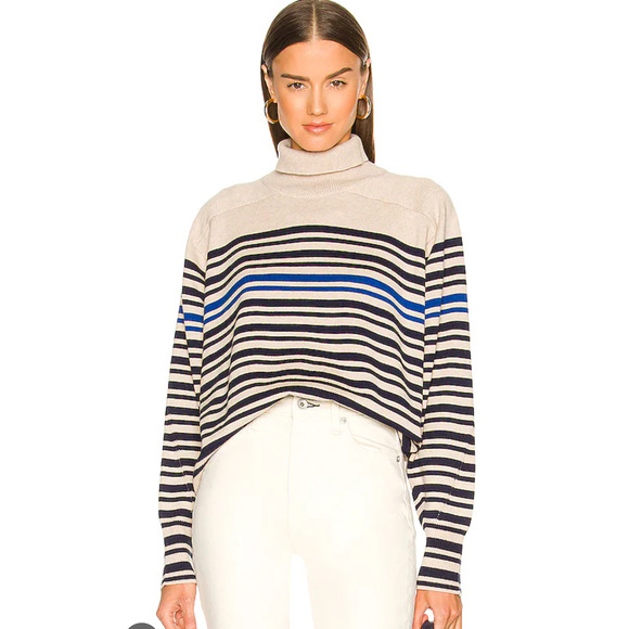 Rag & Bone Ann Striped Turtleneck Casmere/Cotton Sweater, size L - Picture 1 of 10